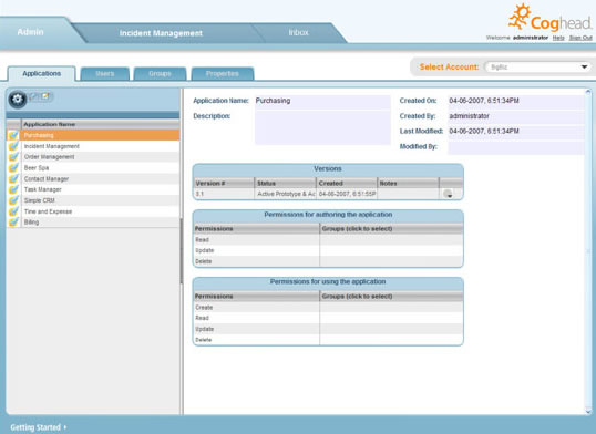 Coghead admin console www.coghead.com